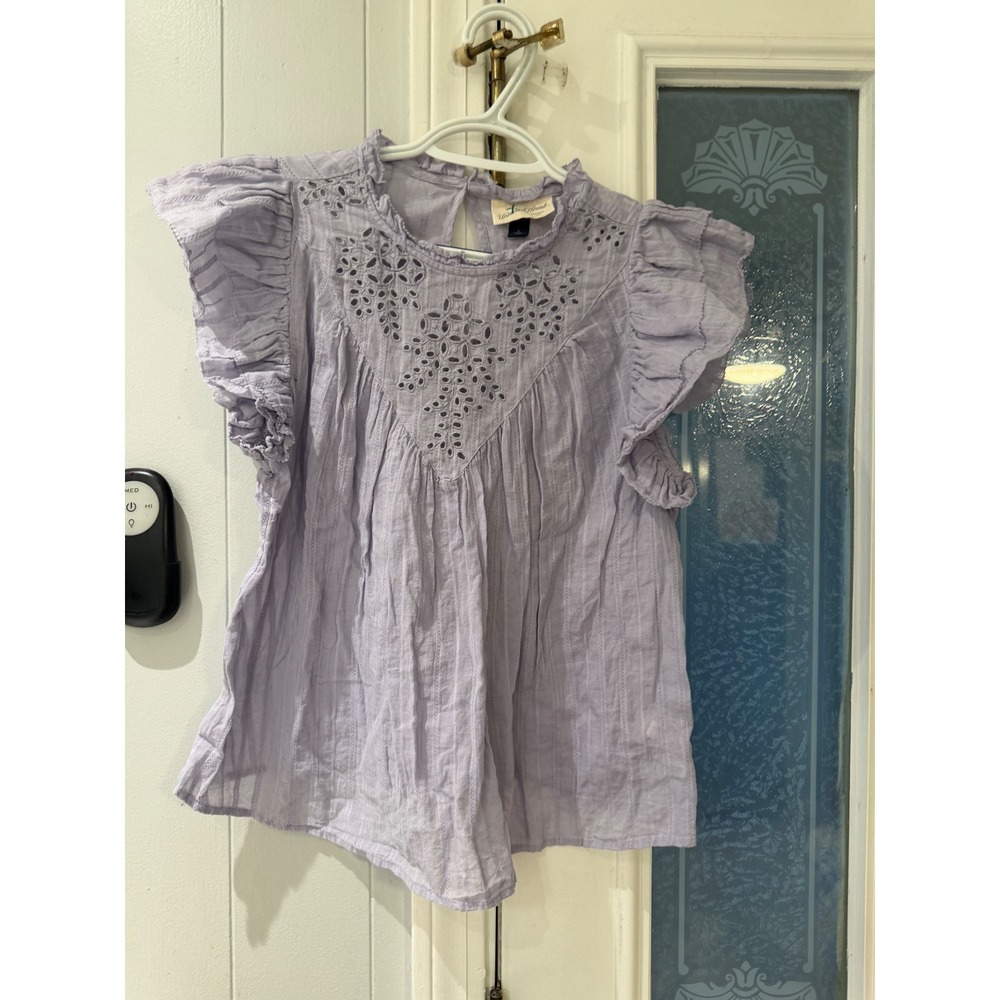 Universal Thread Lavender Eyelet Ruffle Sleeve Cotton Gauze Blouse Purple Small